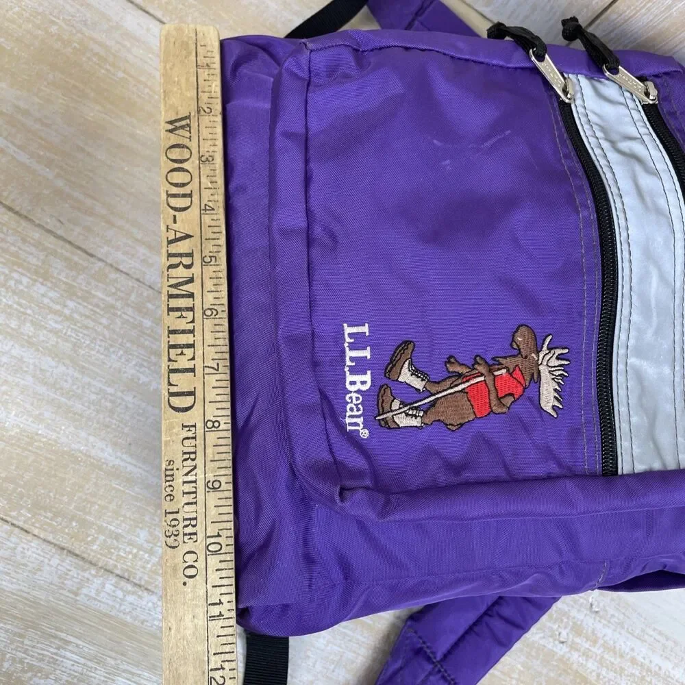 Vintage 90’s LL Bean Youth Backpack Purple w/Embroidered Moose Reflective Strip